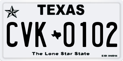 TX license plate CVK0102