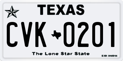 TX license plate CVK0201