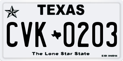 TX license plate CVK0203