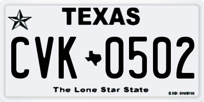 TX license plate CVK0502