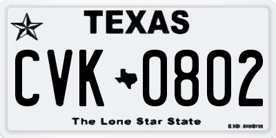 TX license plate CVK0802