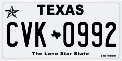 TX license plate CVK0992