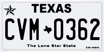 TX license plate CVM0362