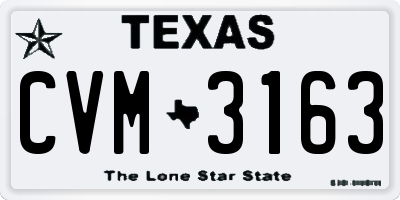 TX license plate CVM3163