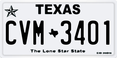 TX license plate CVM3401