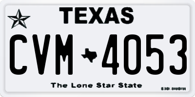 TX license plate CVM4053
