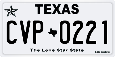 TX license plate CVP0221