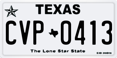 TX license plate CVP0413