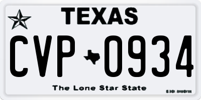 TX license plate CVP0934