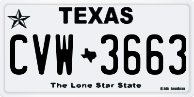 TX license plate CVW3663