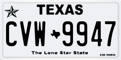 TX license plate CVW9947