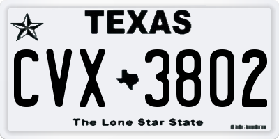 TX license plate CVX3802