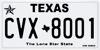 TX license plate CVX8001