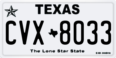 TX license plate CVX8033