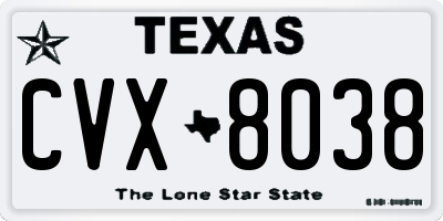TX license plate CVX8038
