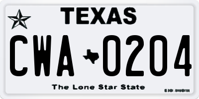 TX license plate CWA0204