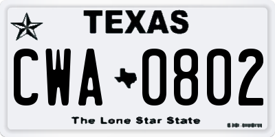 TX license plate CWA0802