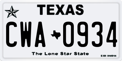 TX license plate CWA0934