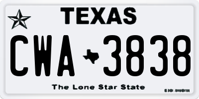 TX license plate CWA3838