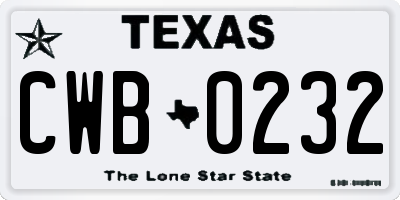 TX license plate CWB0232