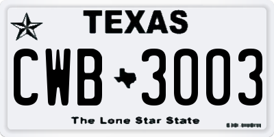 TX license plate CWB3003