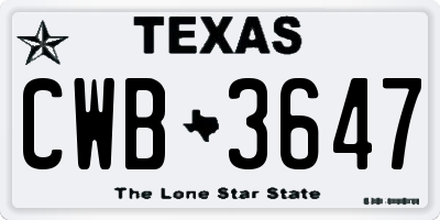 TX license plate CWB3647