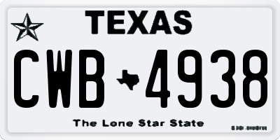 TX license plate CWB4938