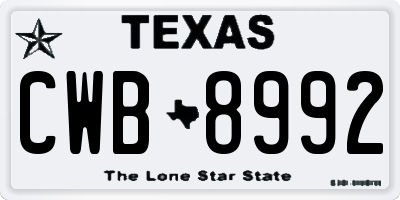 TX license plate CWB8992