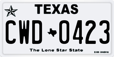 TX license plate CWD0423