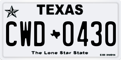 TX license plate CWD0430