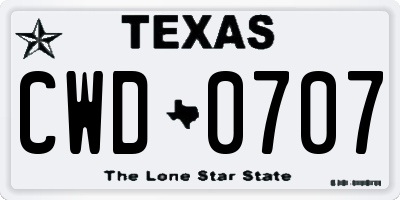 TX license plate CWD0707