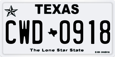 TX license plate CWD0918
