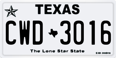 TX license plate CWD3016
