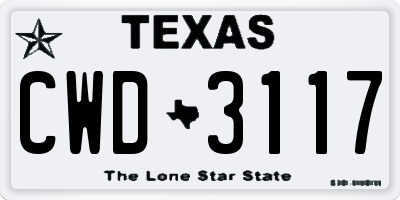 TX license plate CWD3117
