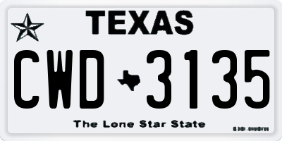 TX license plate CWD3135