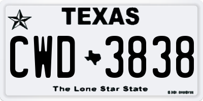 TX license plate CWD3838