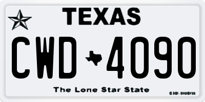 TX license plate CWD4090