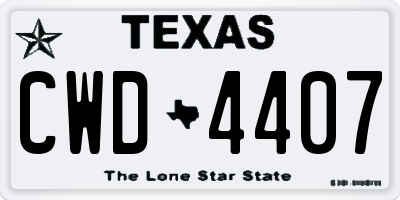 TX license plate CWD4407