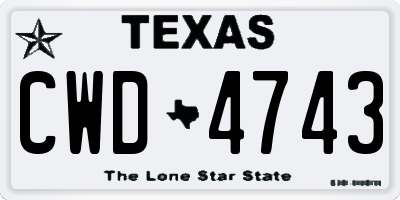 TX license plate CWD4743