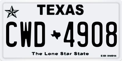 TX license plate CWD4908