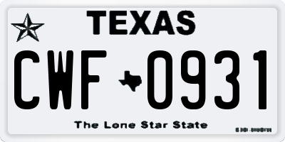 TX license plate CWF0931