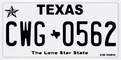 TX license plate CWG0562