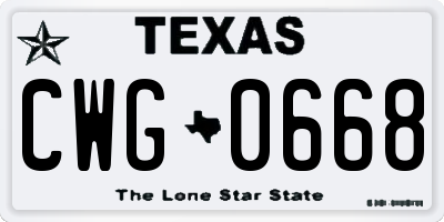 TX license plate CWG0668