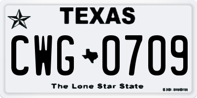 TX license plate CWG0709