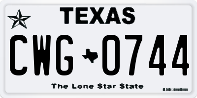 TX license plate CWG0744