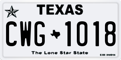 TX license plate CWG1018