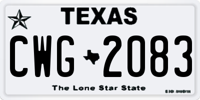 TX license plate CWG2083