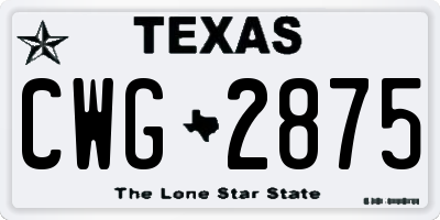 TX license plate CWG2875