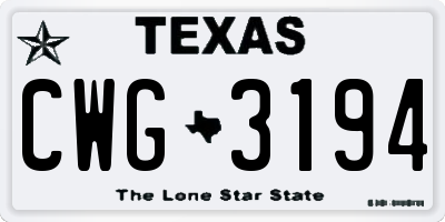 TX license plate CWG3194