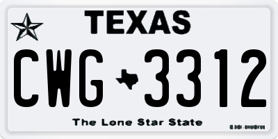 TX license plate CWG3312